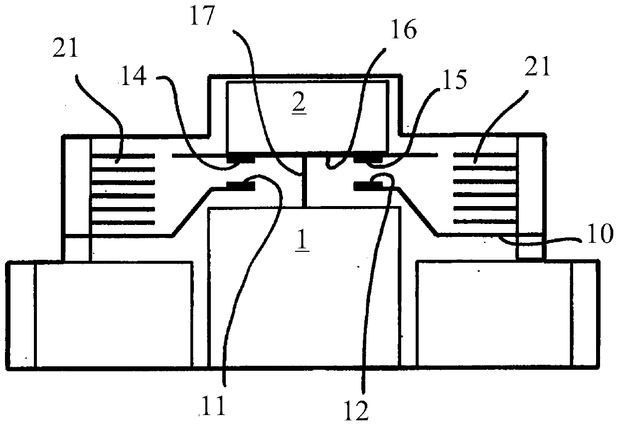 Switching device for on-off switching of current through a current path