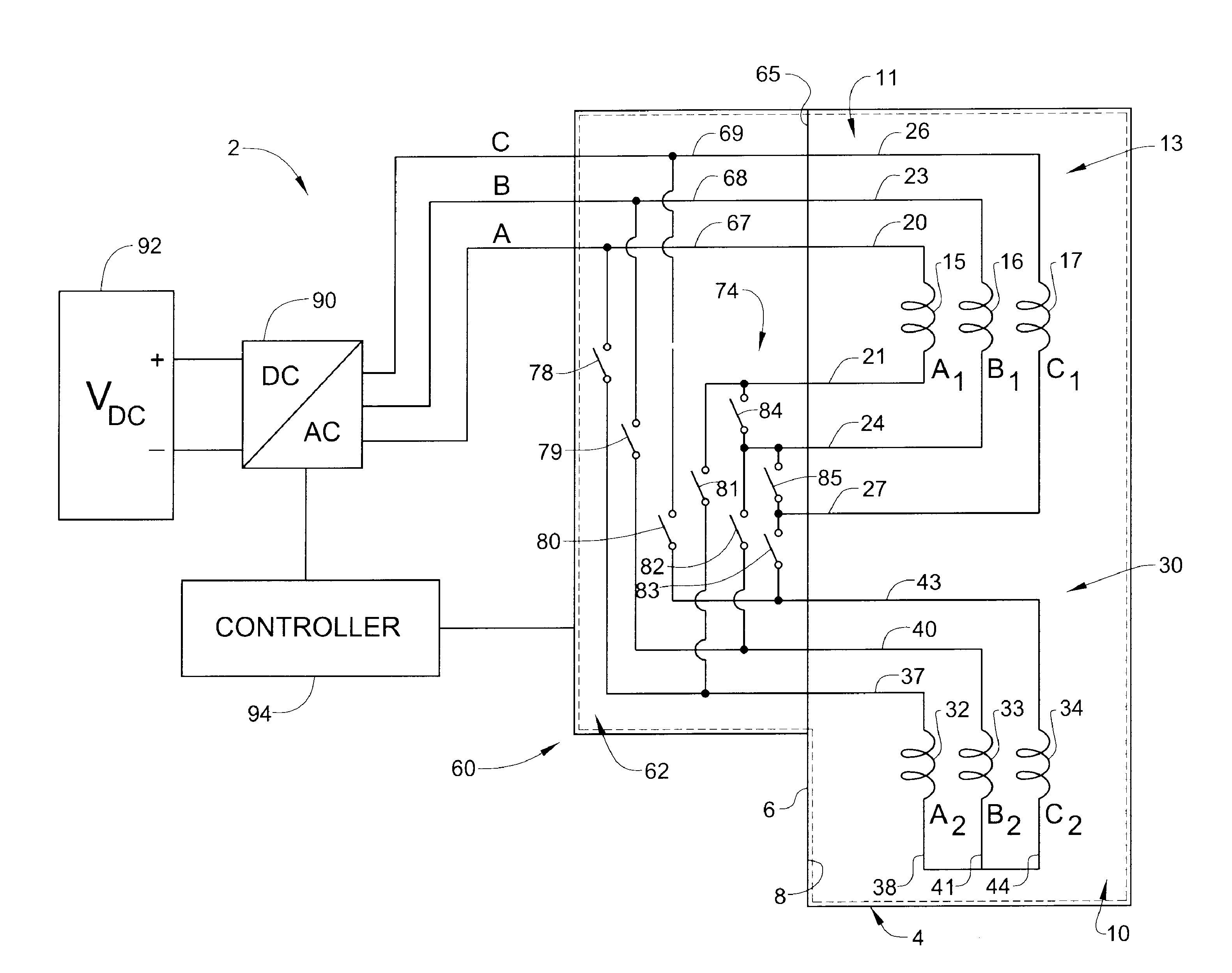 Switch module for an electric machine having switchable stator windings