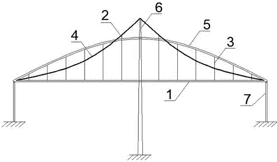 Equal-span self-anchored span wire-arched beam cooperative system bridge