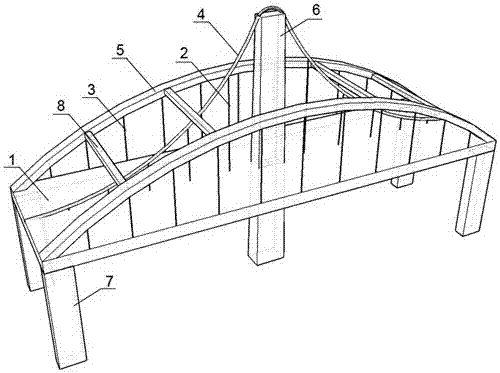 Equal-span self-anchored span wire-arched beam cooperative system bridge