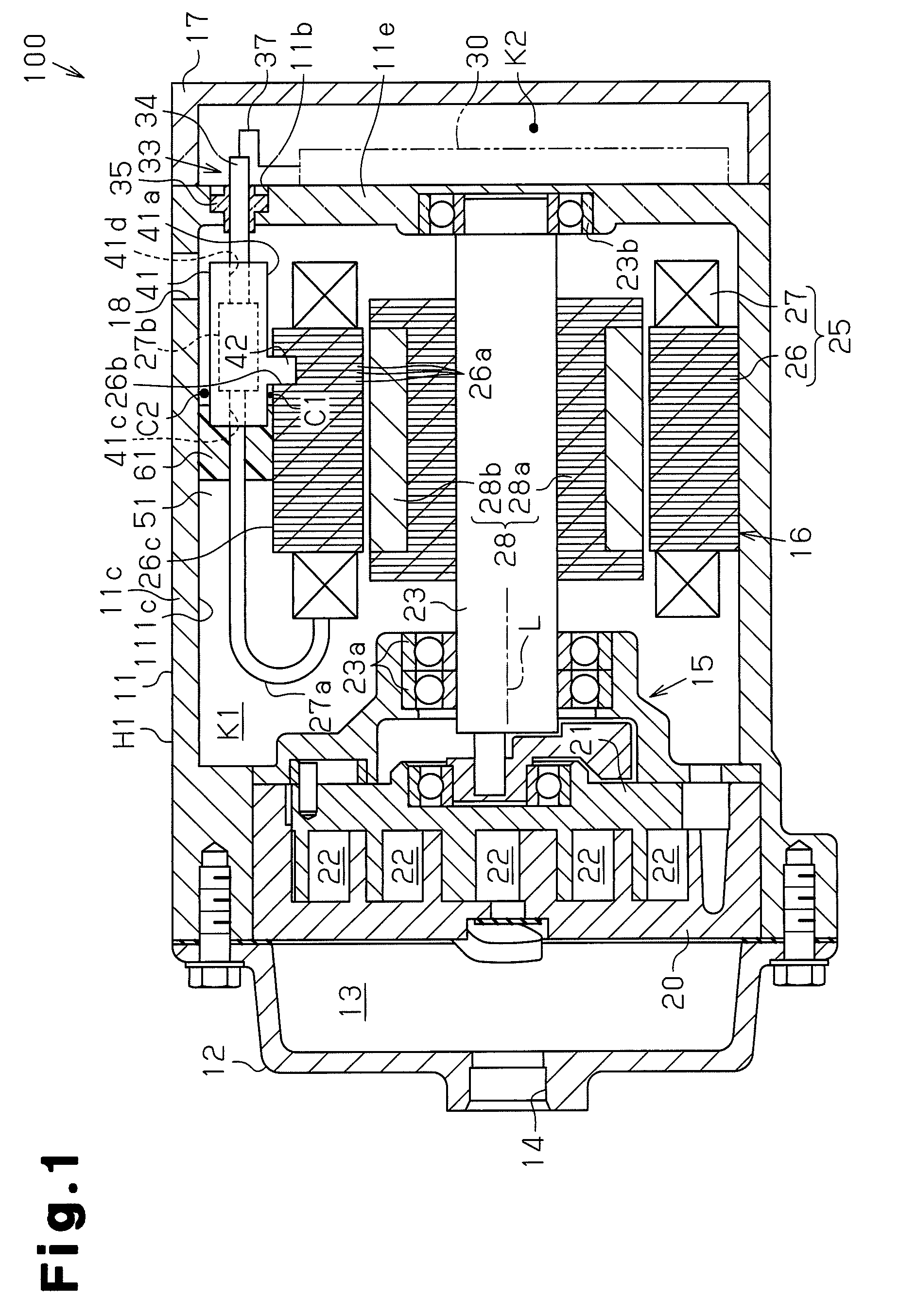 Electric connector for cooling a compressor drive circuit