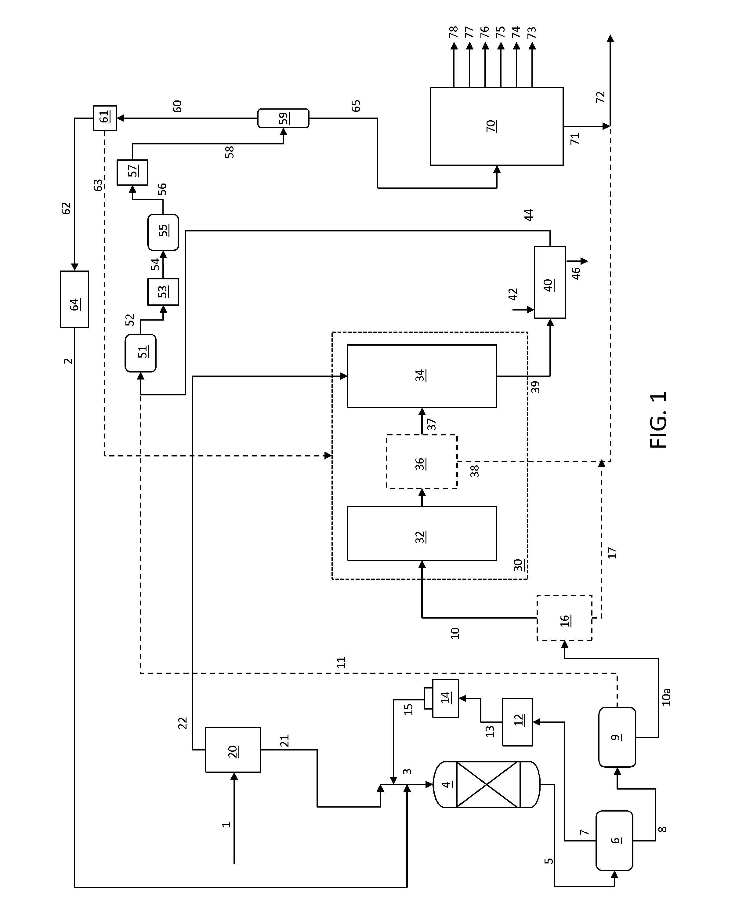 Integrated hydrotreating and steam pyrolysis process including hydrogen redistribution for direct processing of a crude oil