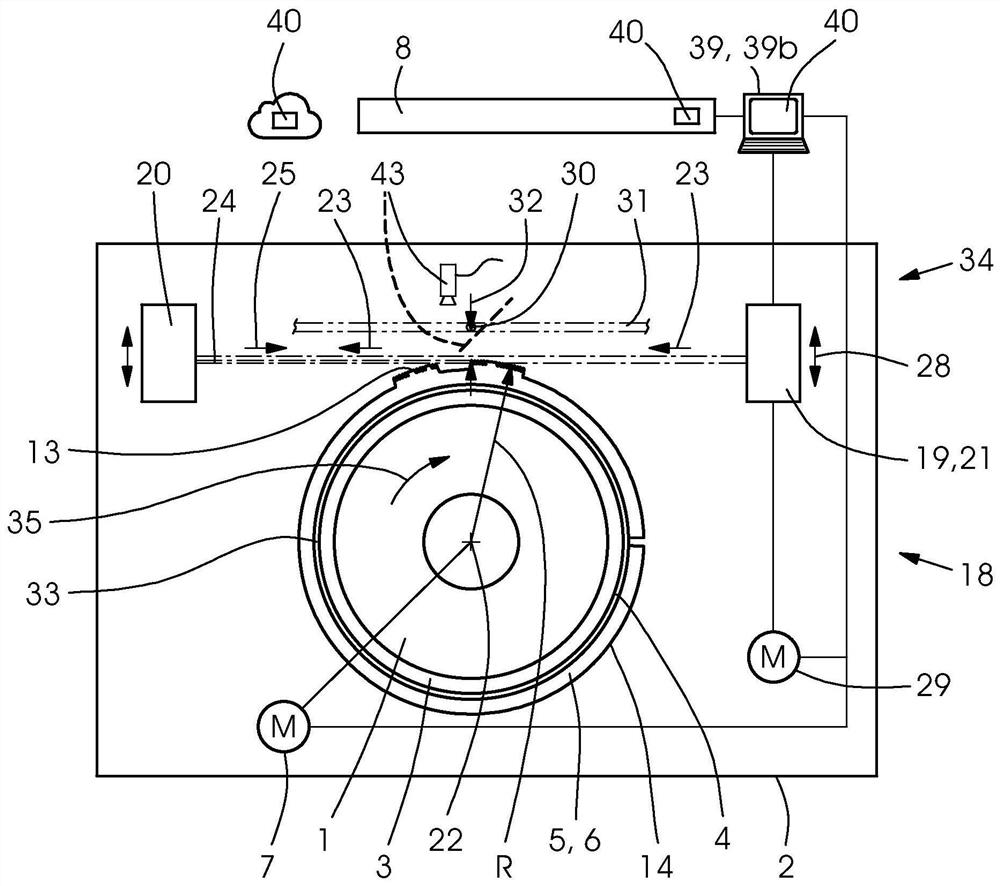 Device and system for measuring a high of a surface of a rotating body