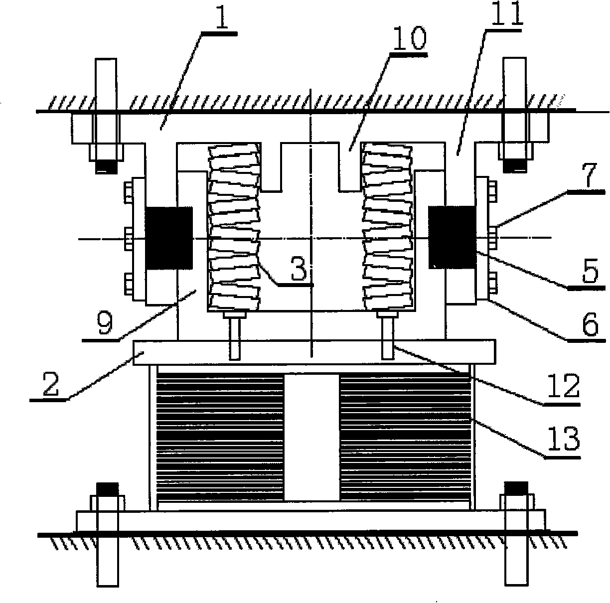 Vertical spacing -type lead shearing three-dimensional vibration isolation device