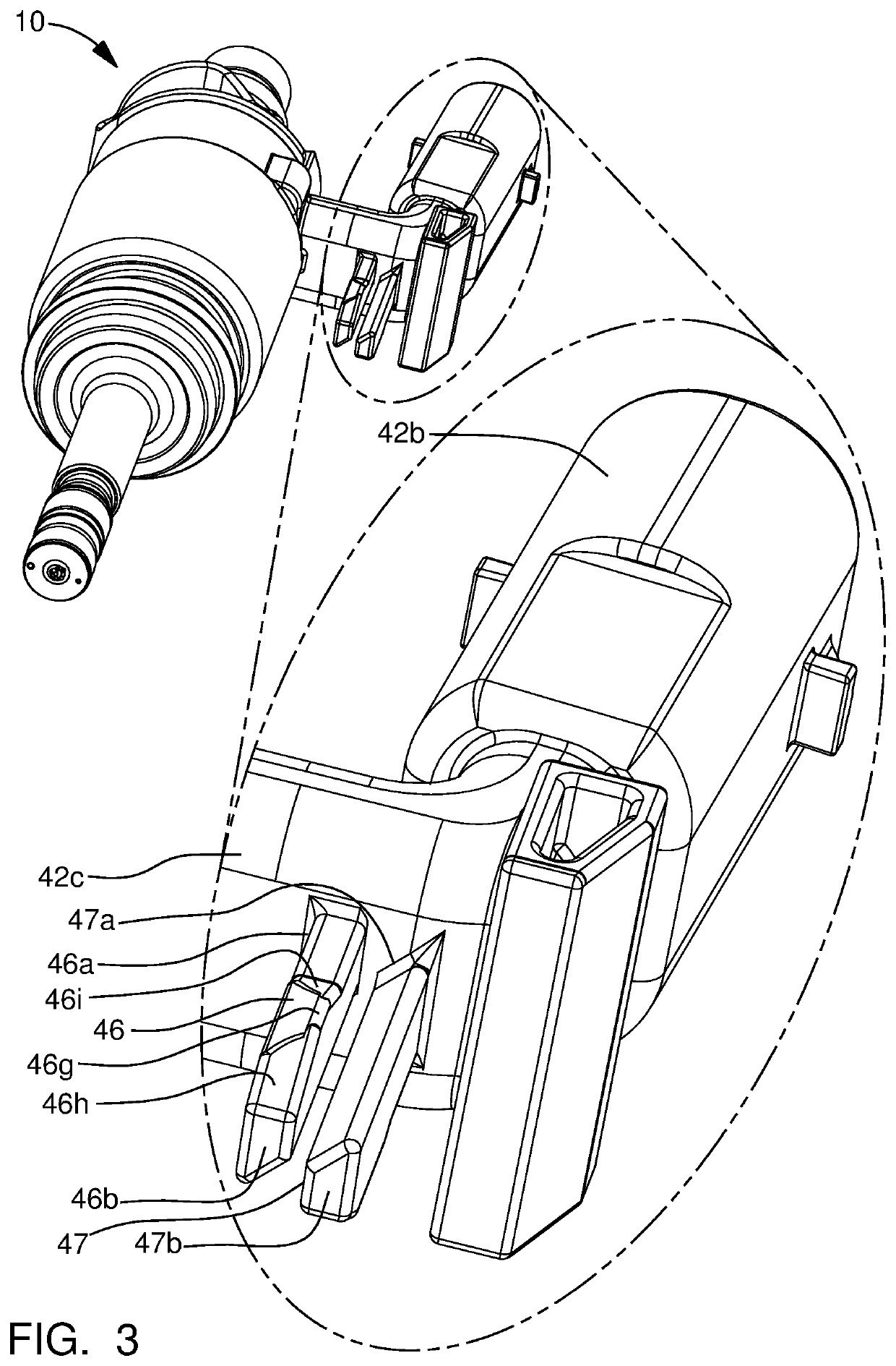 Fuel injector with locating pins, internal combustion engine using the same, and method