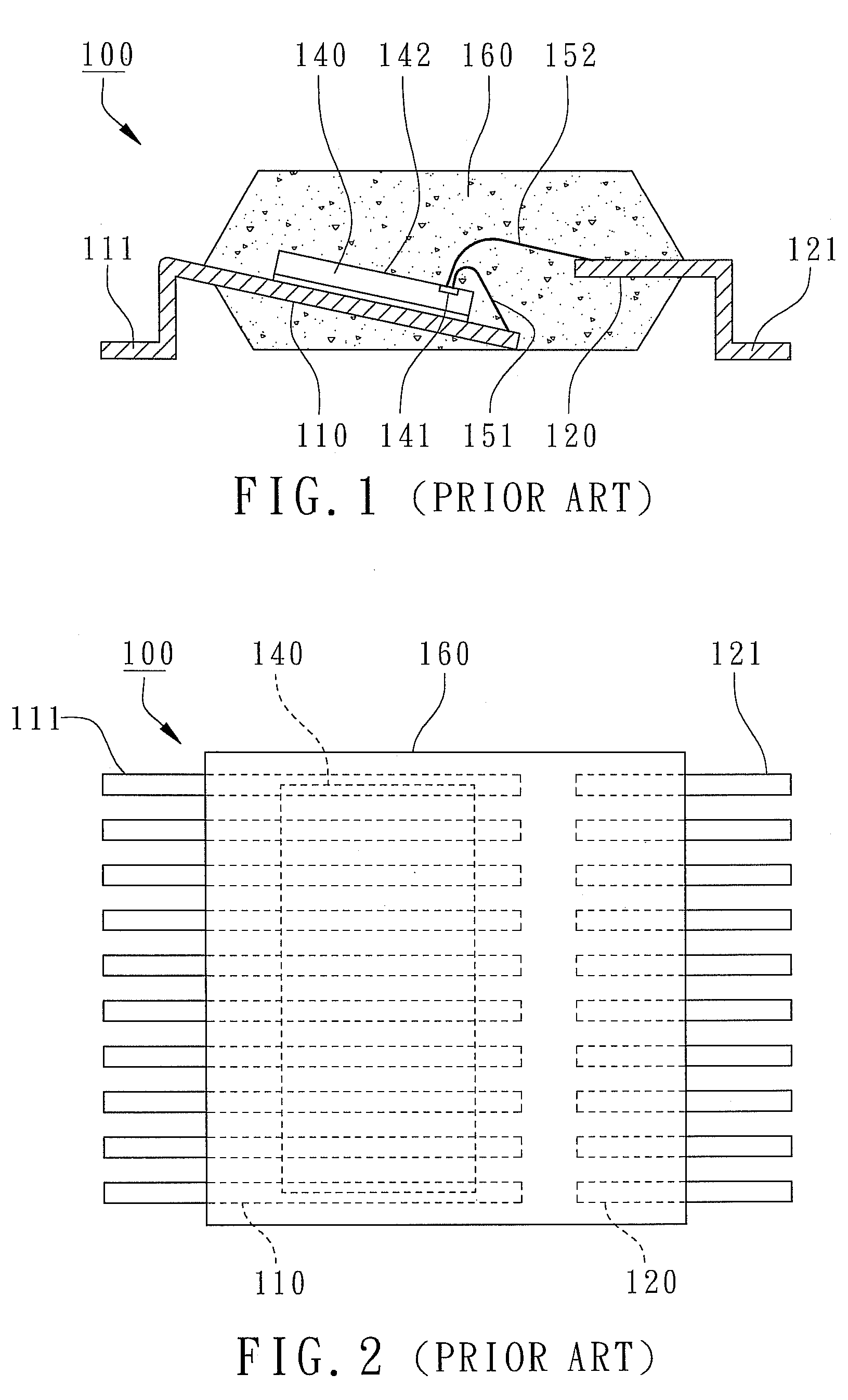 Leadframe-based semiconductor package having arched bend in a supporting bar and leadframe for the package