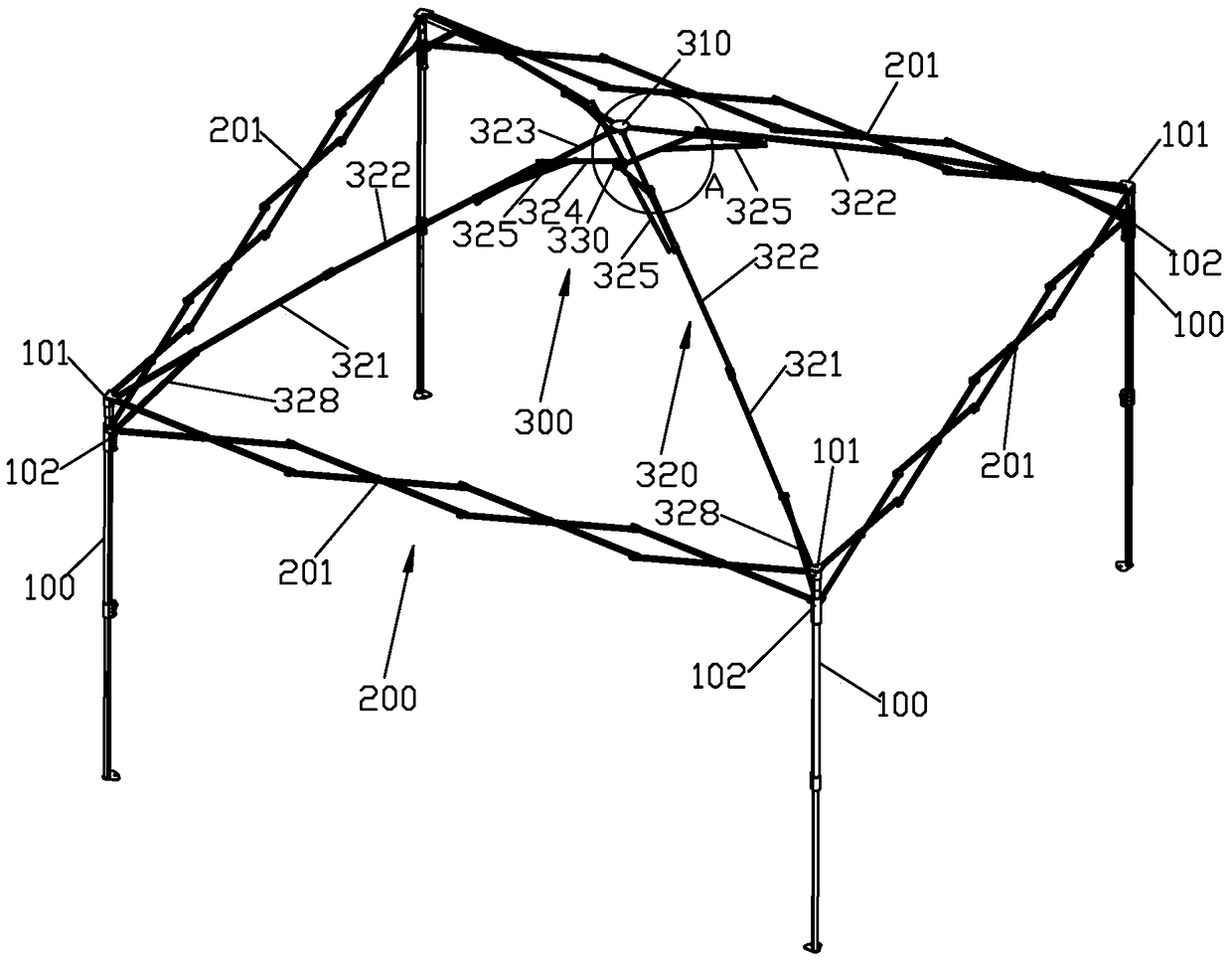 Folding pergola frame and its top frame rod mechanism