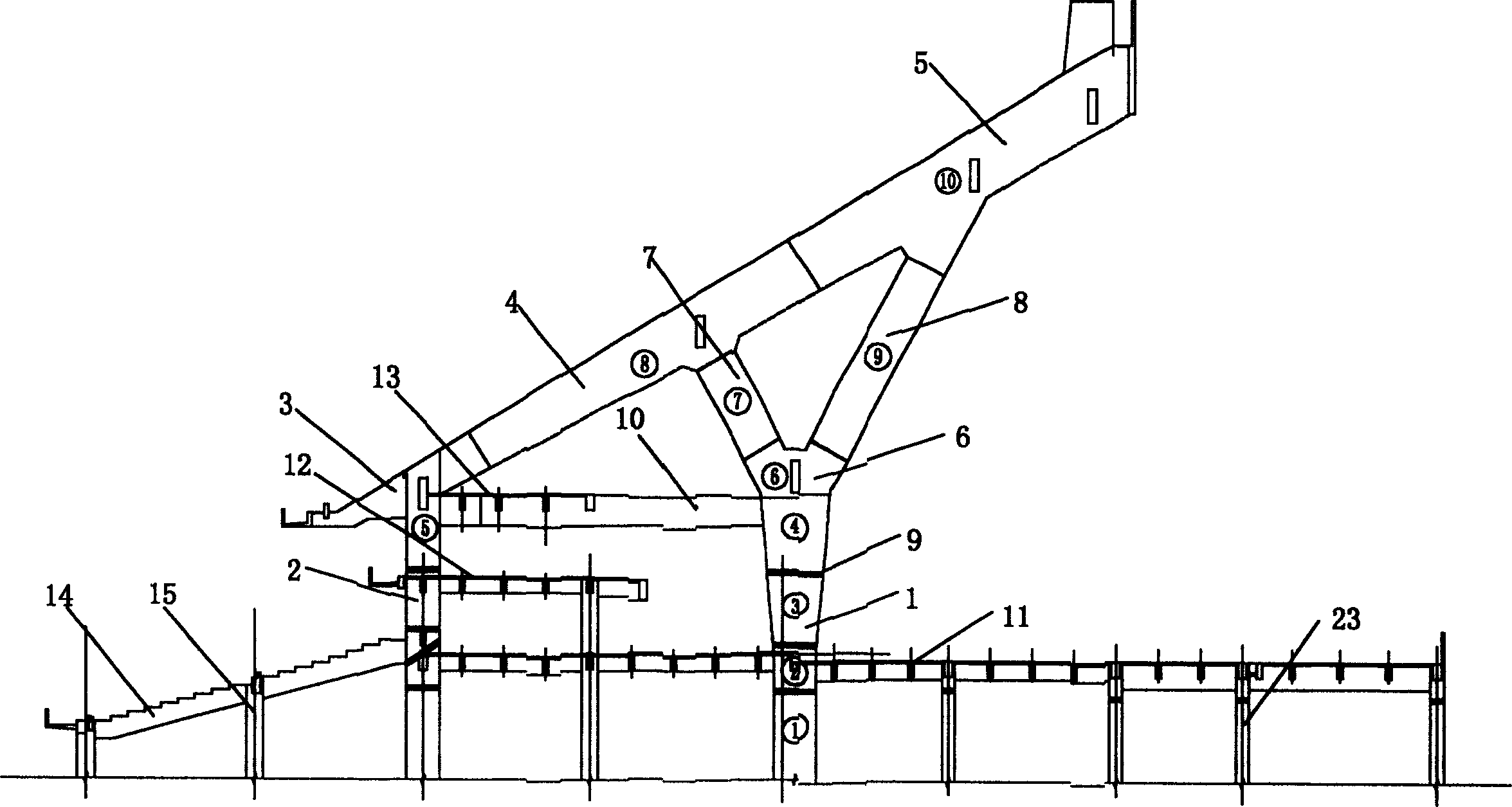 Method for constructing Y shape pillar and suspended declined beam