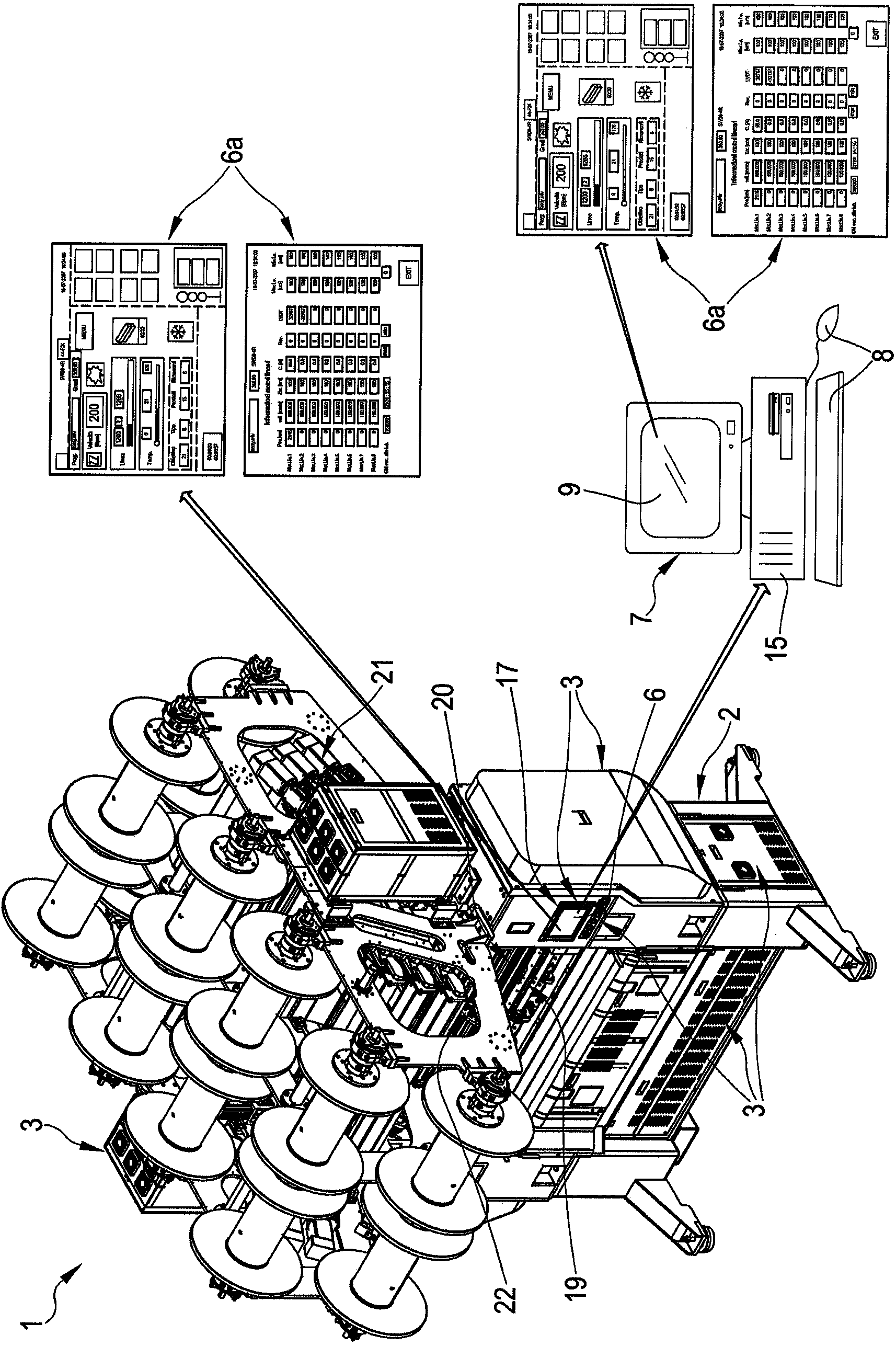 A warp knitting machine and a method for access to and control of the machine