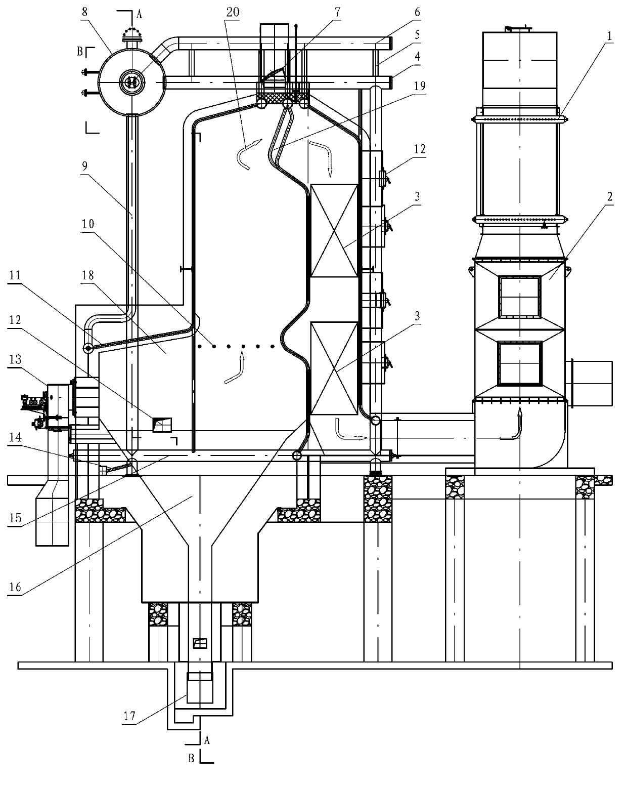 Vertical type modular coal water slurry corner tube boiler