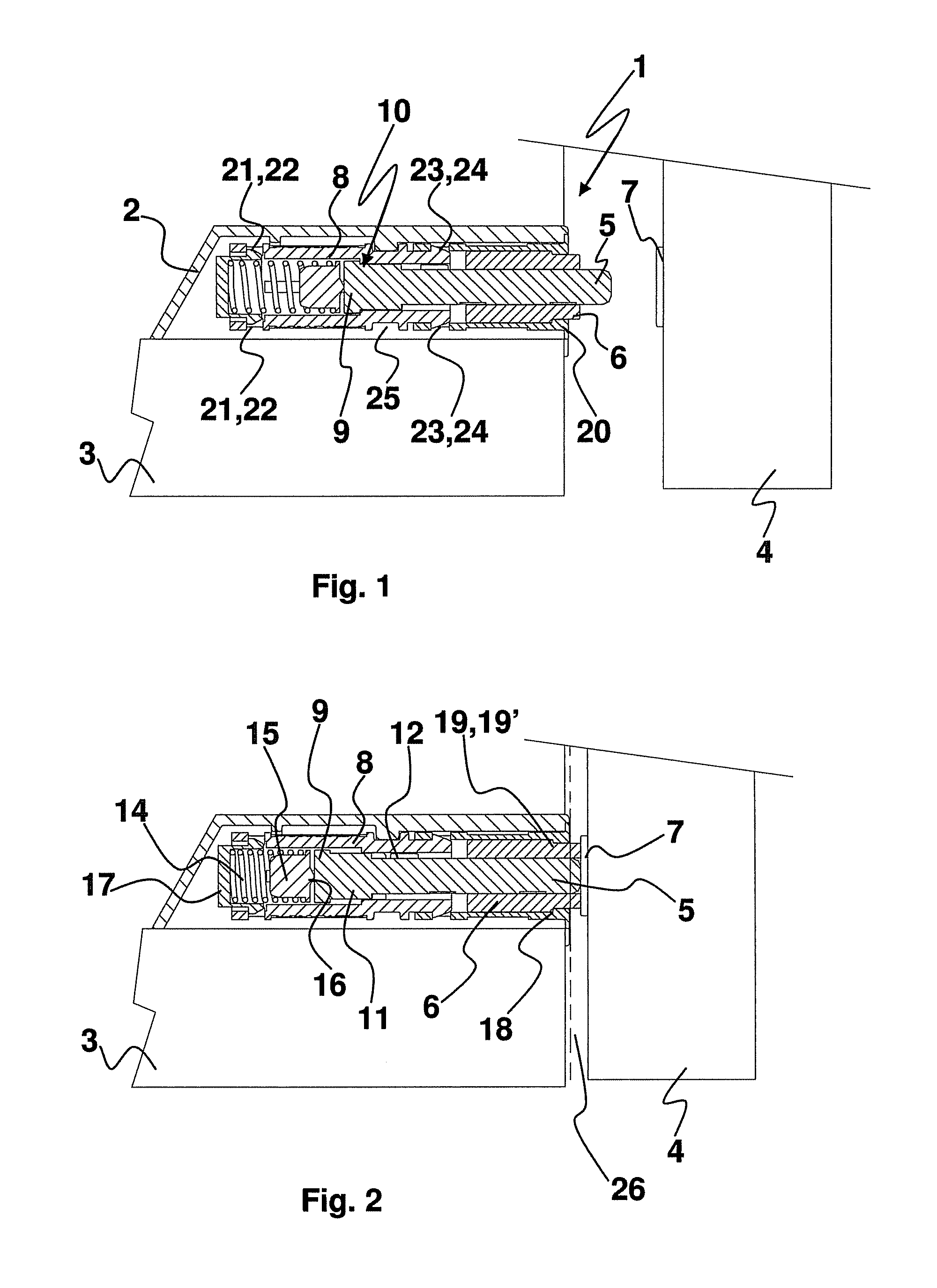 Closing and opening device of the snap type for a moveable part of a piece of furniture