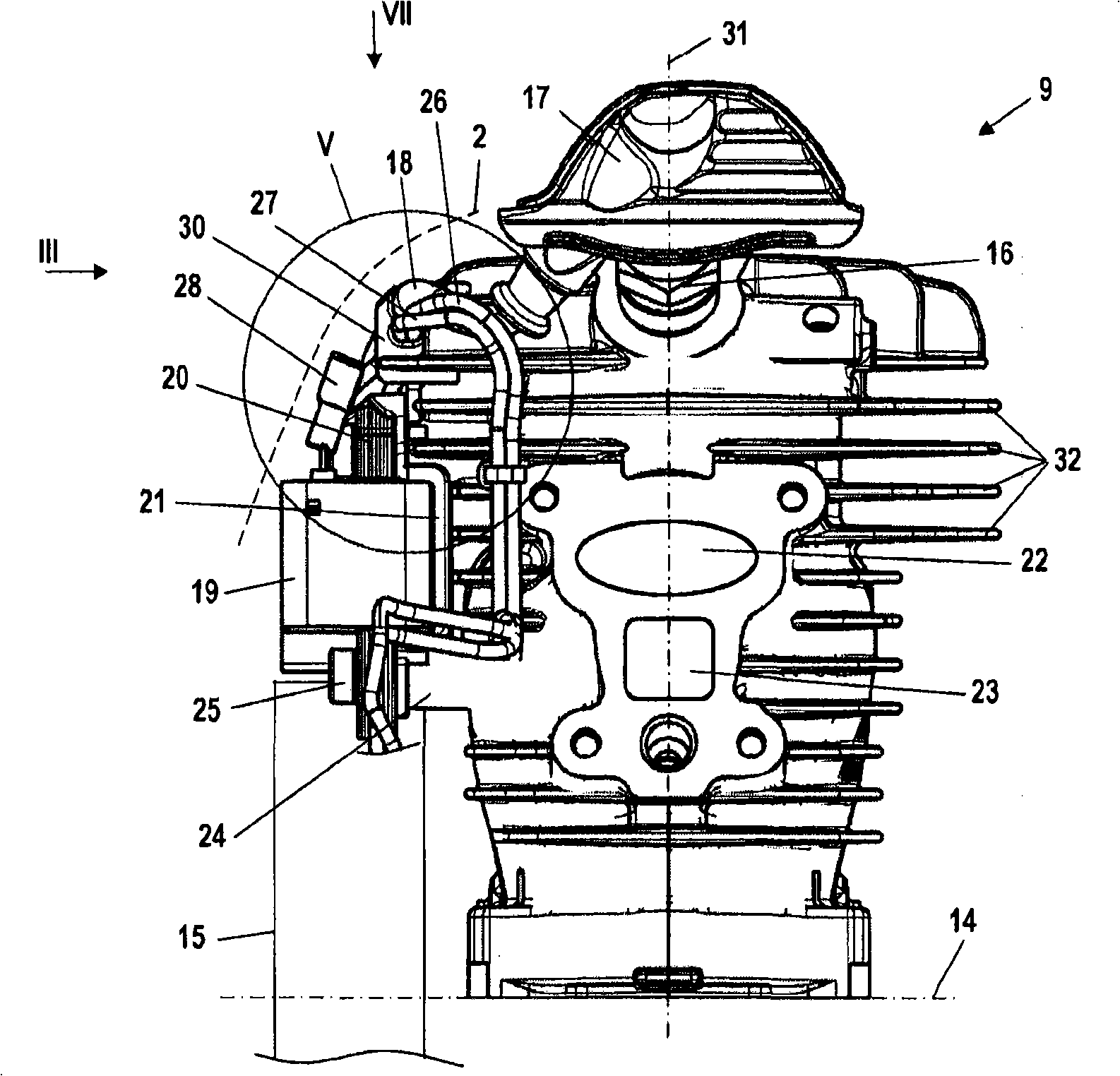 Internal combustion engine having a cable retainer and a cable retainer for an internal combustion engine