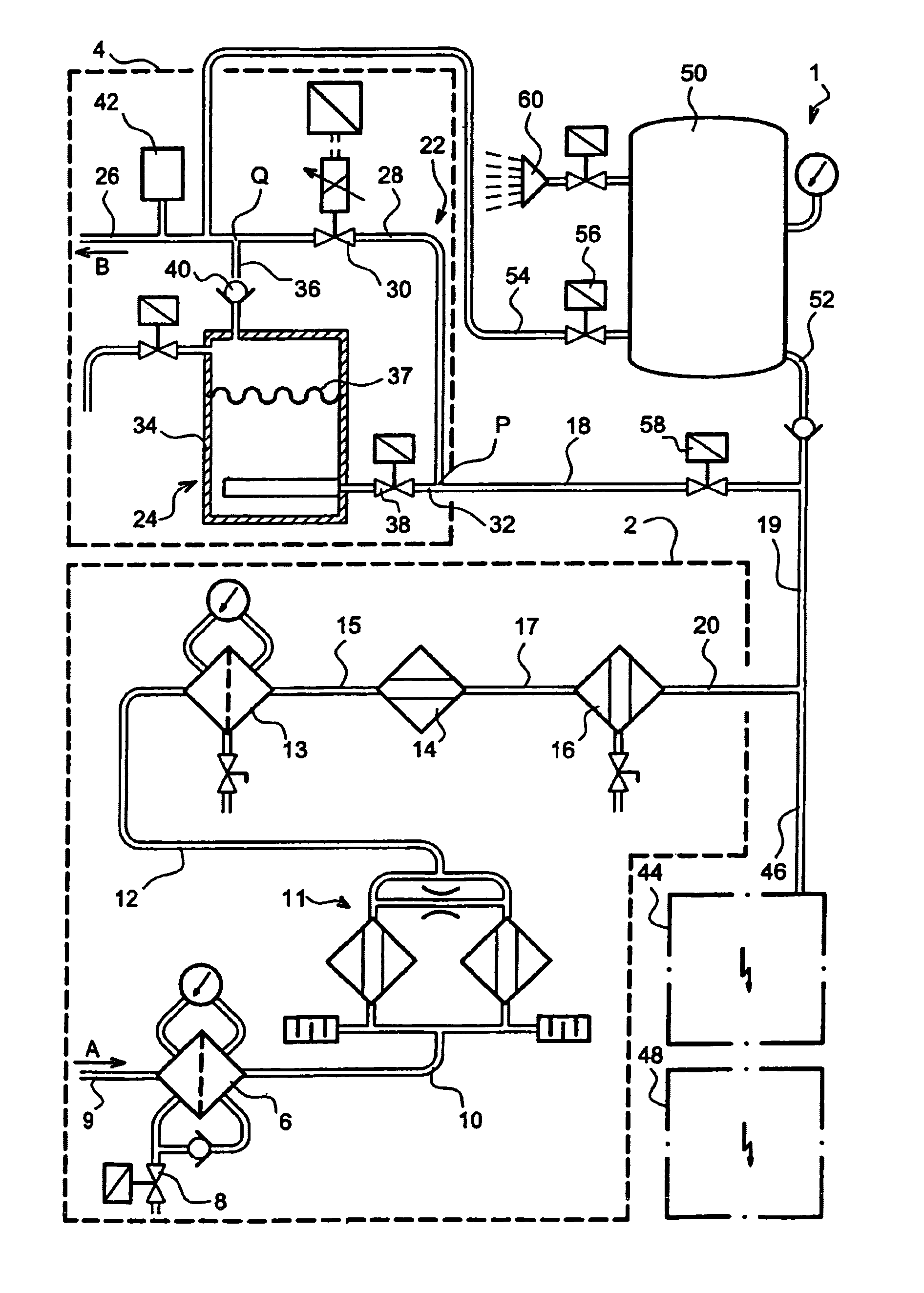 Method and installation for producing breathable air