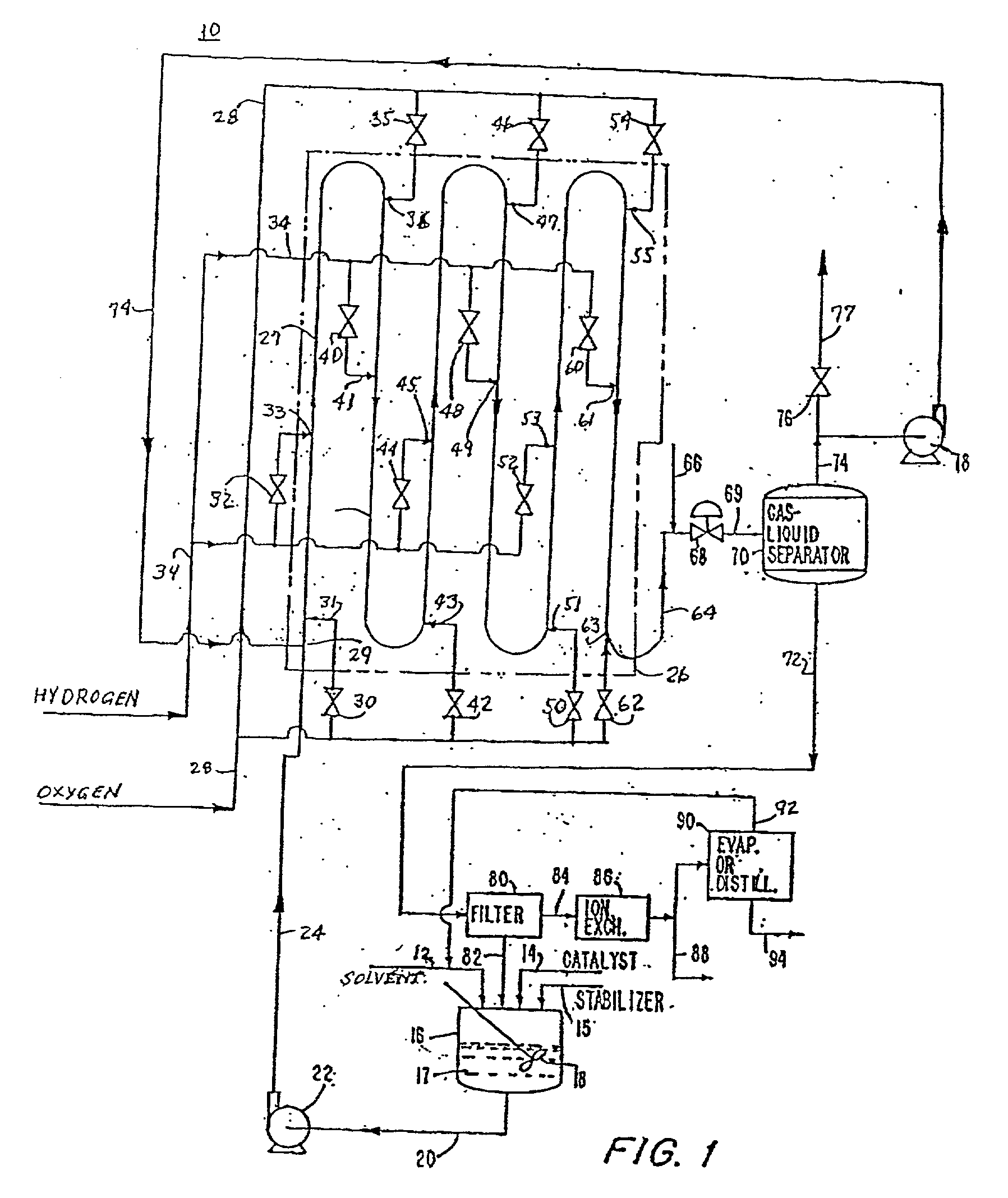 Method for producing hydrogen peroxide from hydrogen and oxygen