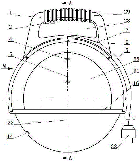 Electric circular kitchen knife utilizing 36 V safe voltage