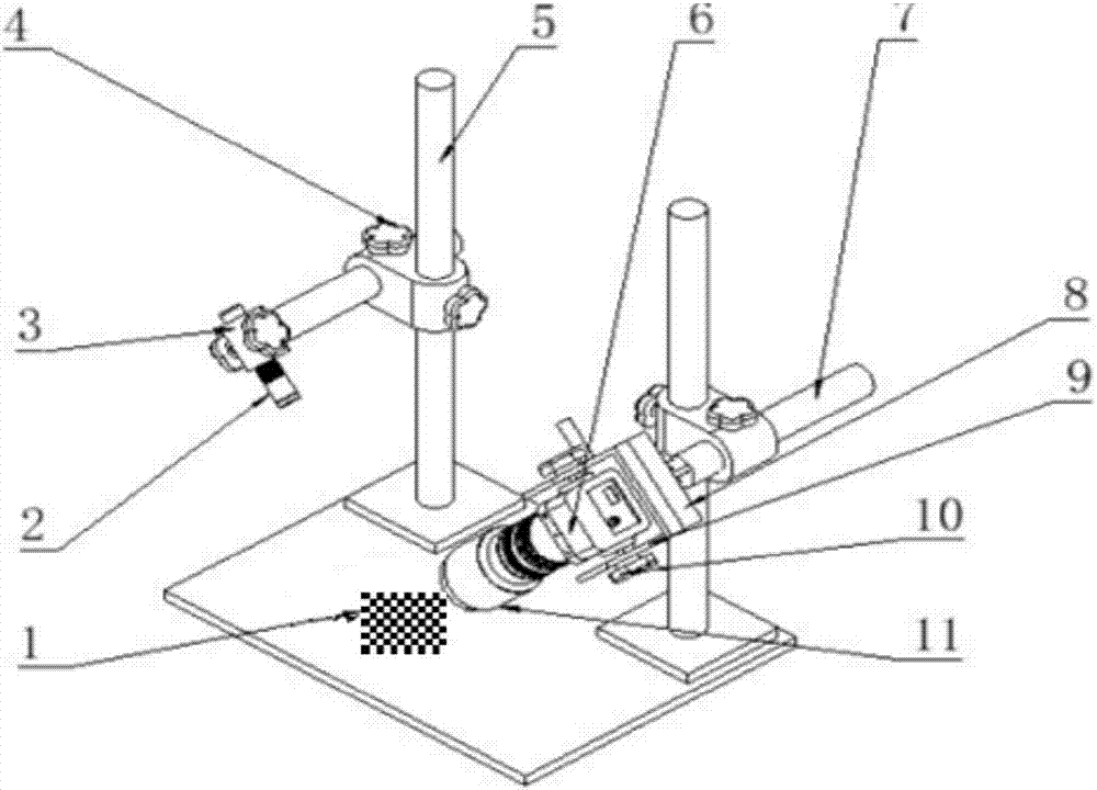 Three-line structured light-based camera plane calibration method
