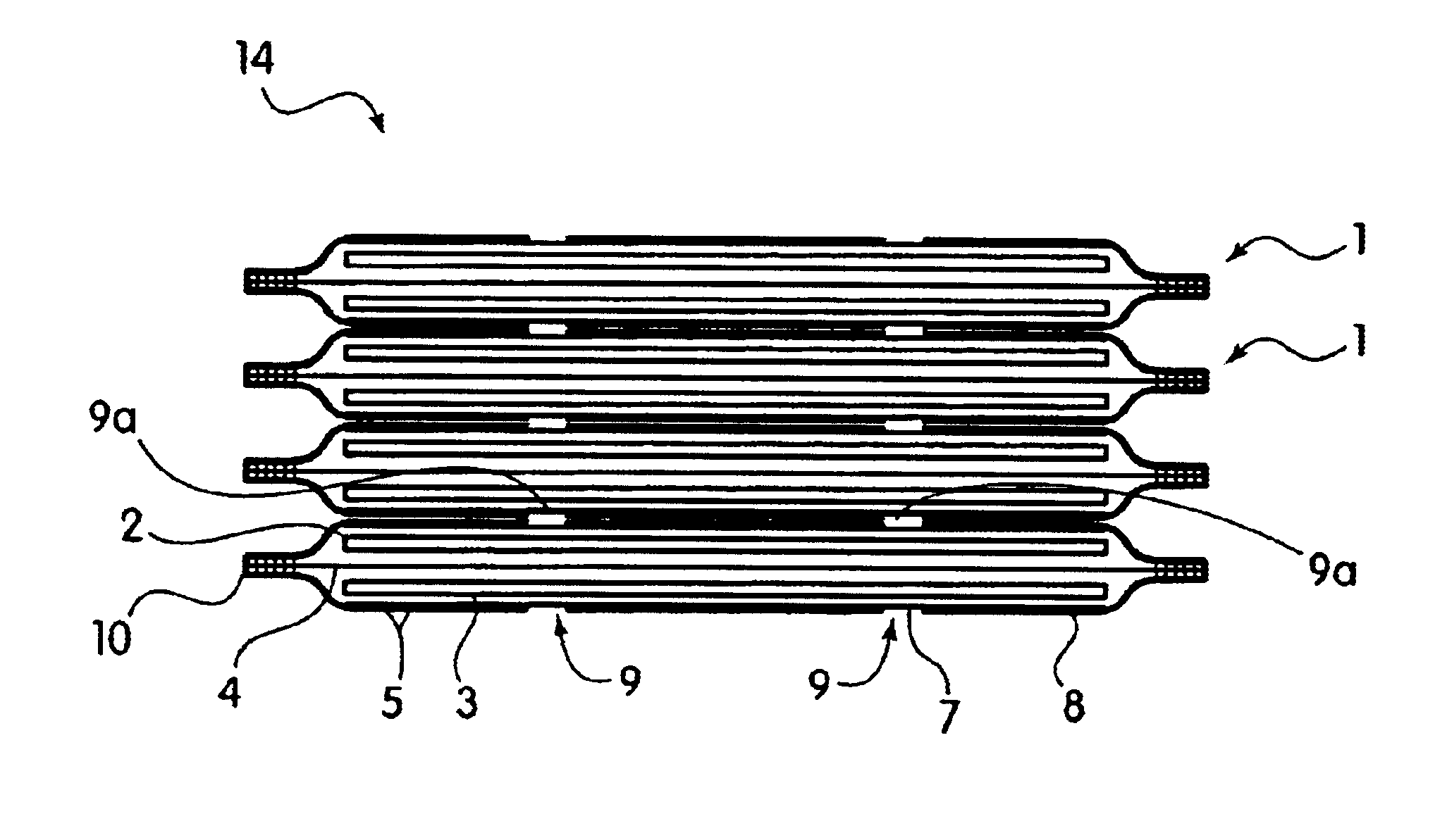 Bipolar electrochemical battery of stacked wafer cells