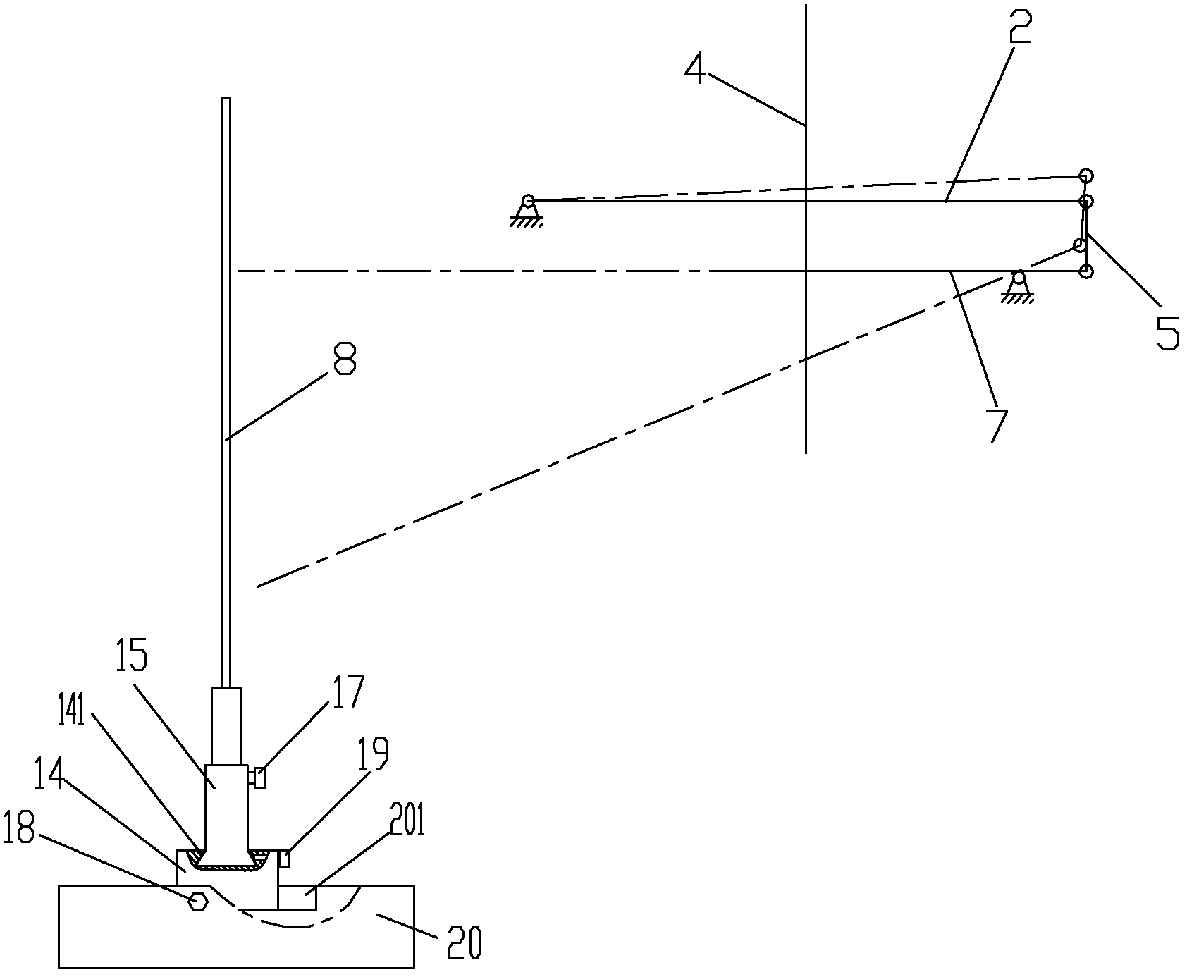 Lever type laser detection device for material tension