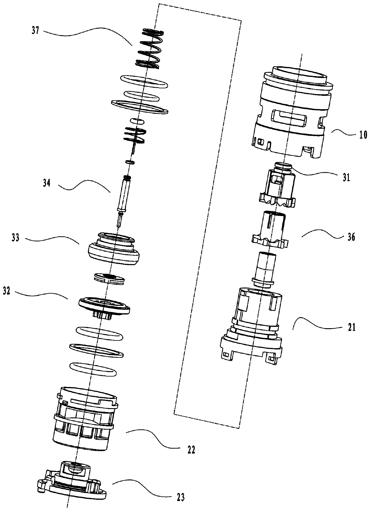 Multi-function valve core for regulating flow and stopping water