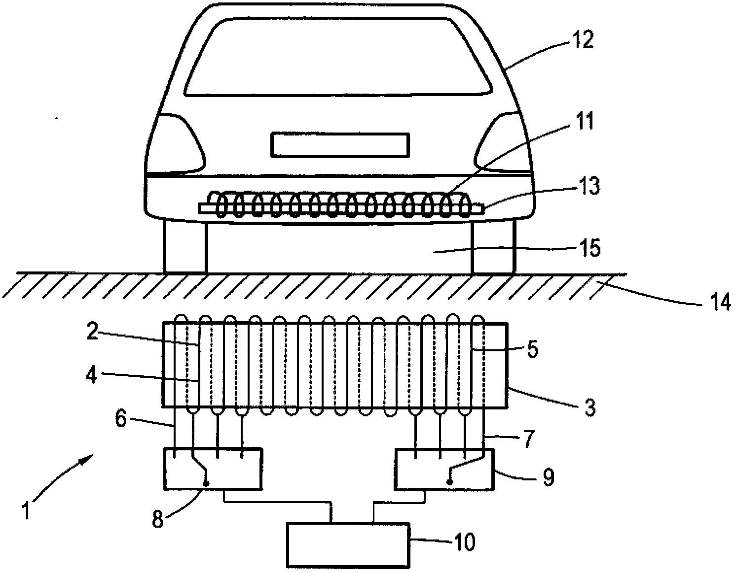 Device for the inductive transmission of electric energy