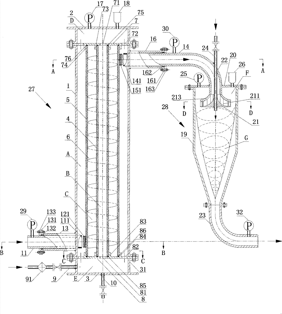 Gas dissolving device capable of combining pipe flow and vortex