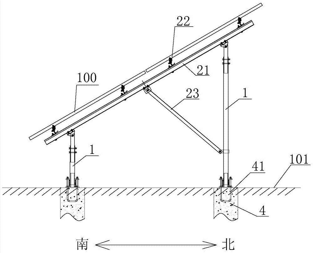 Photovoltaic module mounting bracket suitable for foundation sites prone to foundation settlement