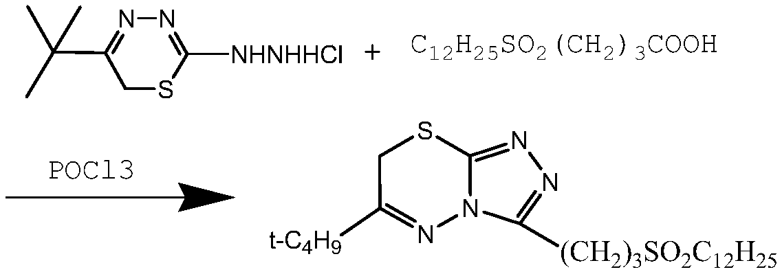 Preparation of 3 dodecylsulfonyl propyl 6 tert-butyl 7h[124]triazol[3,4-b][134]thiadiazine