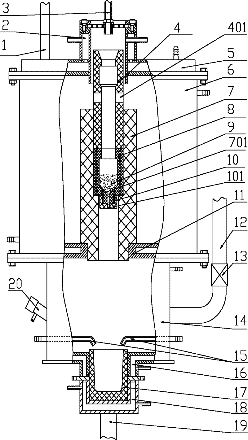 Vertical smelting furnace for continuously casting tungsten carbide