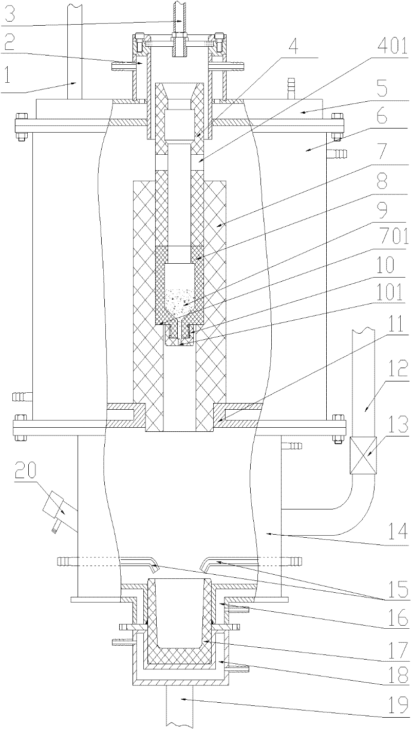 Vertical smelting furnace for continuously casting tungsten carbide