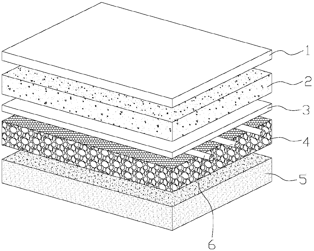 Basketball court ground structure with rapid water seepage