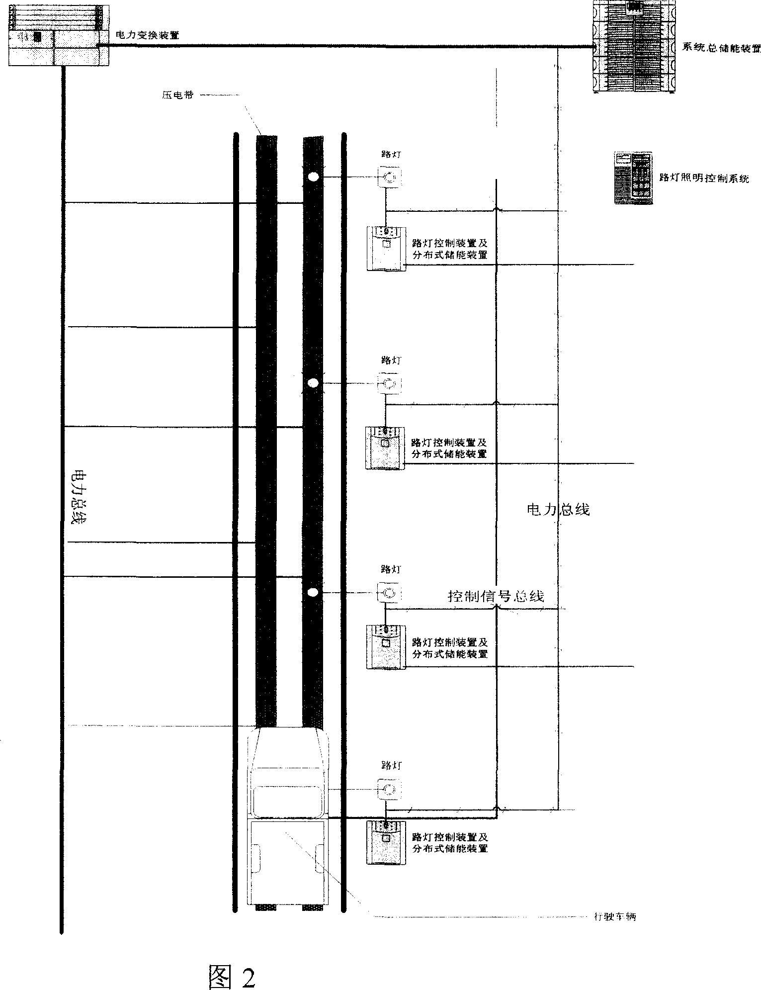 Method of piezoelectric power generation by using vibration energy of road surface, and street lighting luminaire system therefor