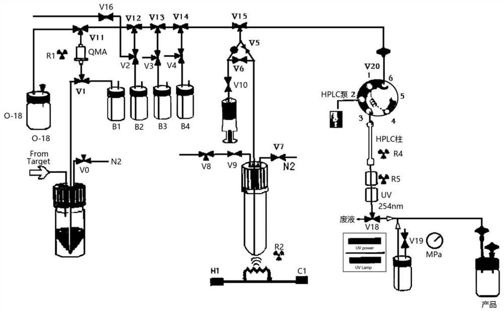 Clinical single-tube fluorine-18 multifunctional module equipment and radiopharmaceutical synthesis process