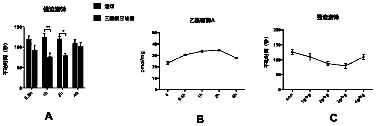 Application of glycerol triacetate in preparation of medicine for preventing and treating depression