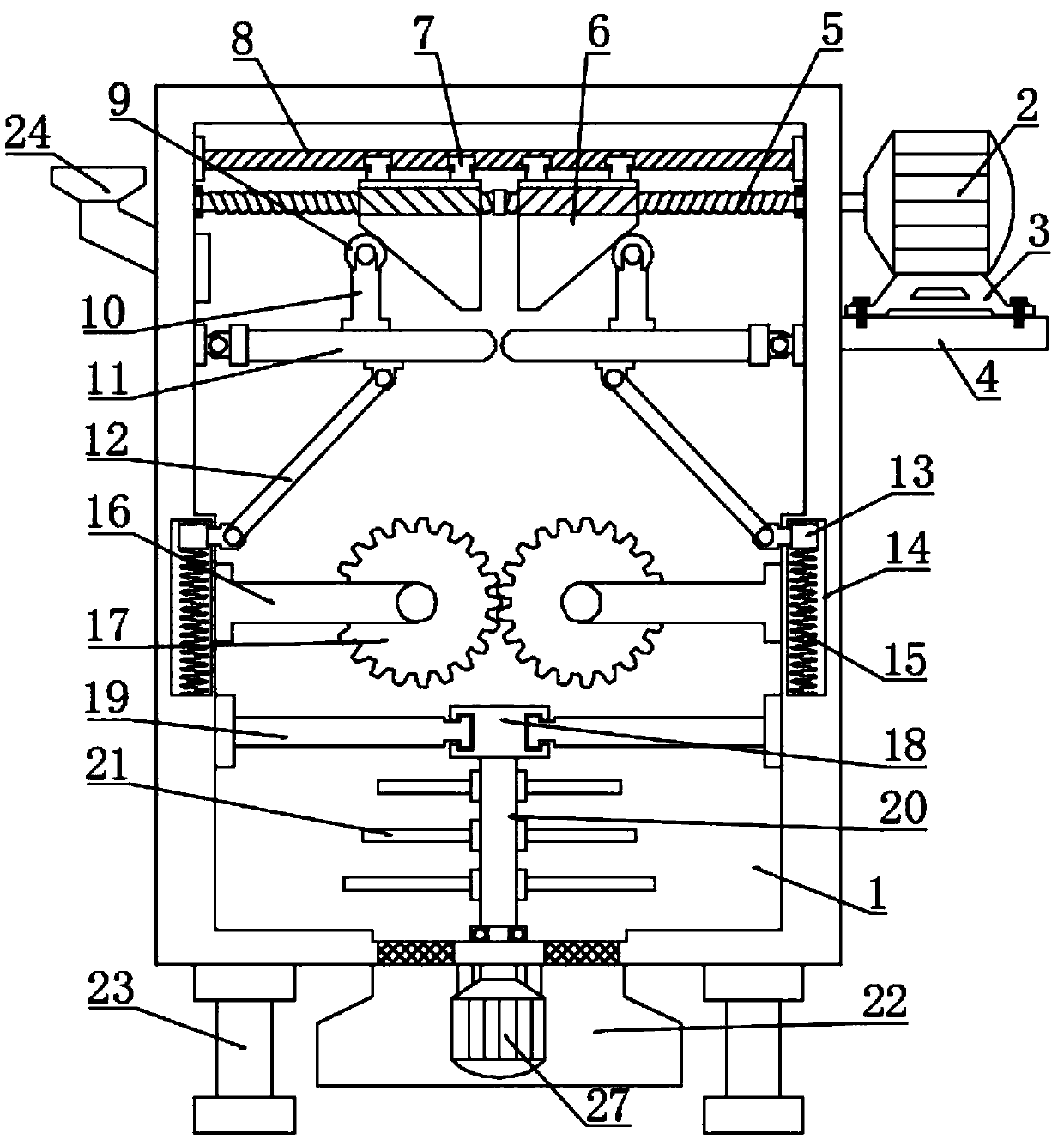 Agricultural fertilizer crushing and stirring device