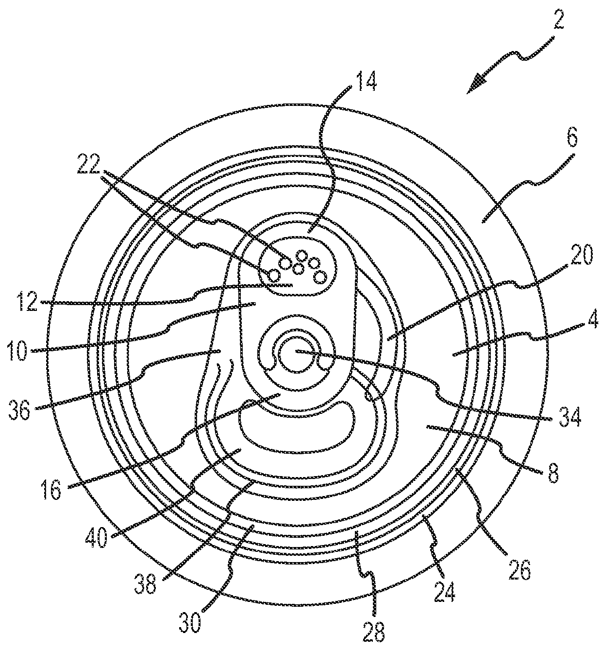 Container end closure with an integral fluid channel