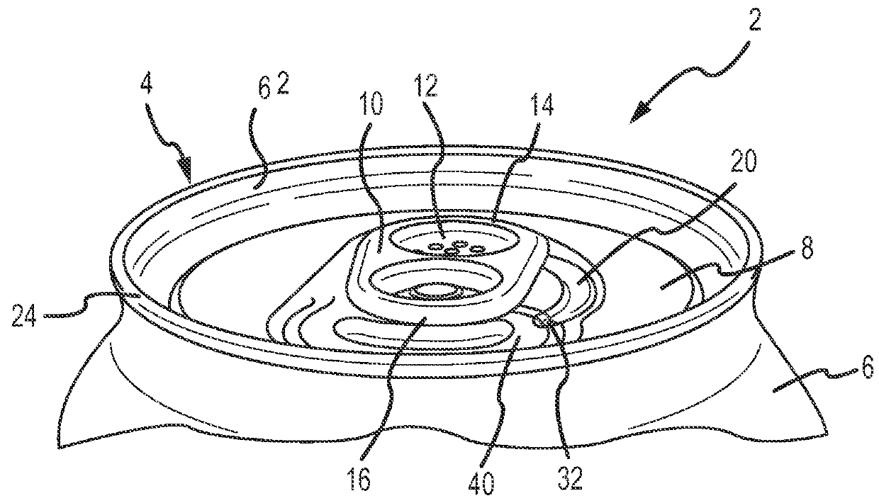 Container end closure with an integral fluid channel