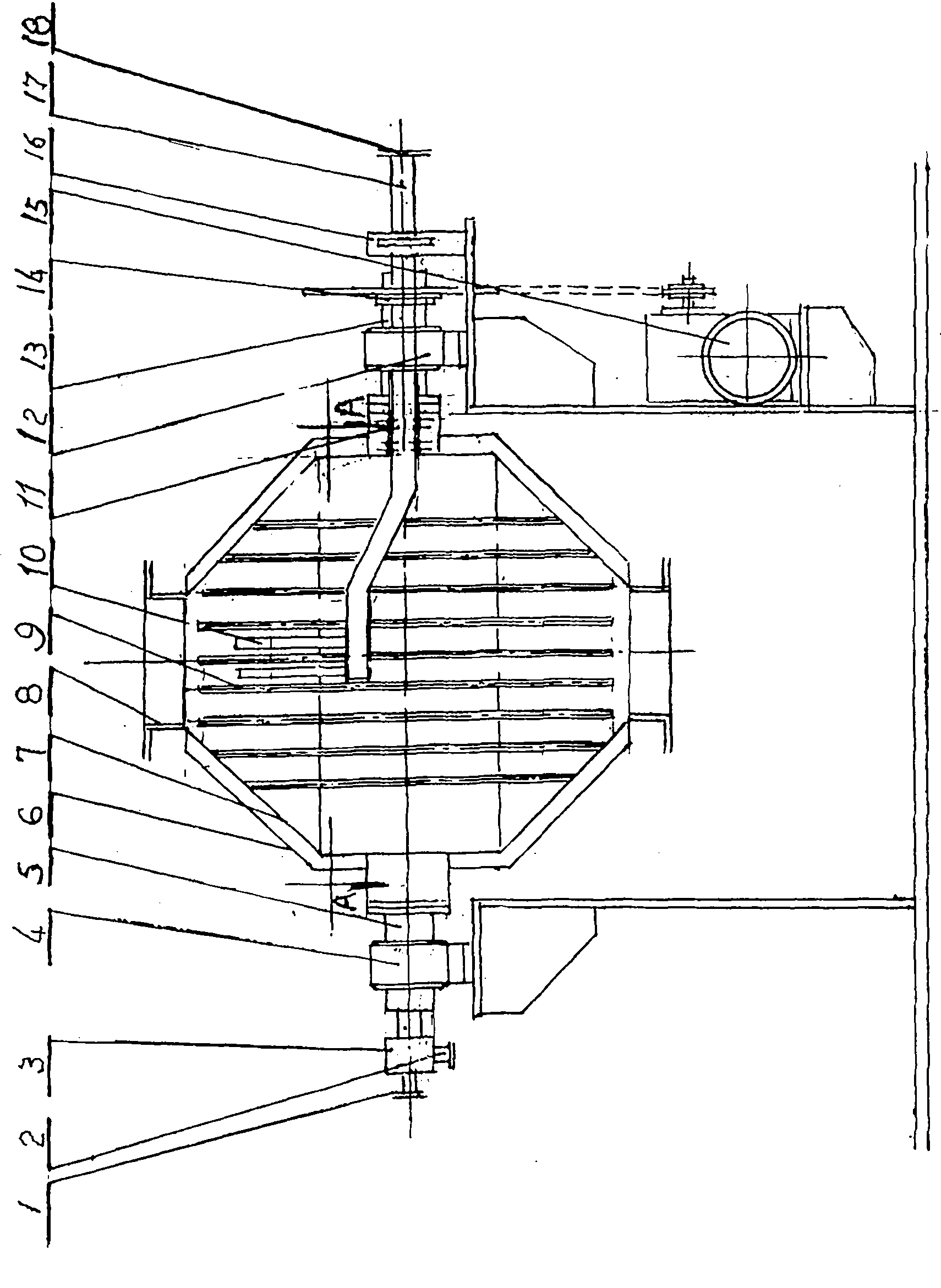Double-cone vacuum drier with narrow-wedge internal heating plate