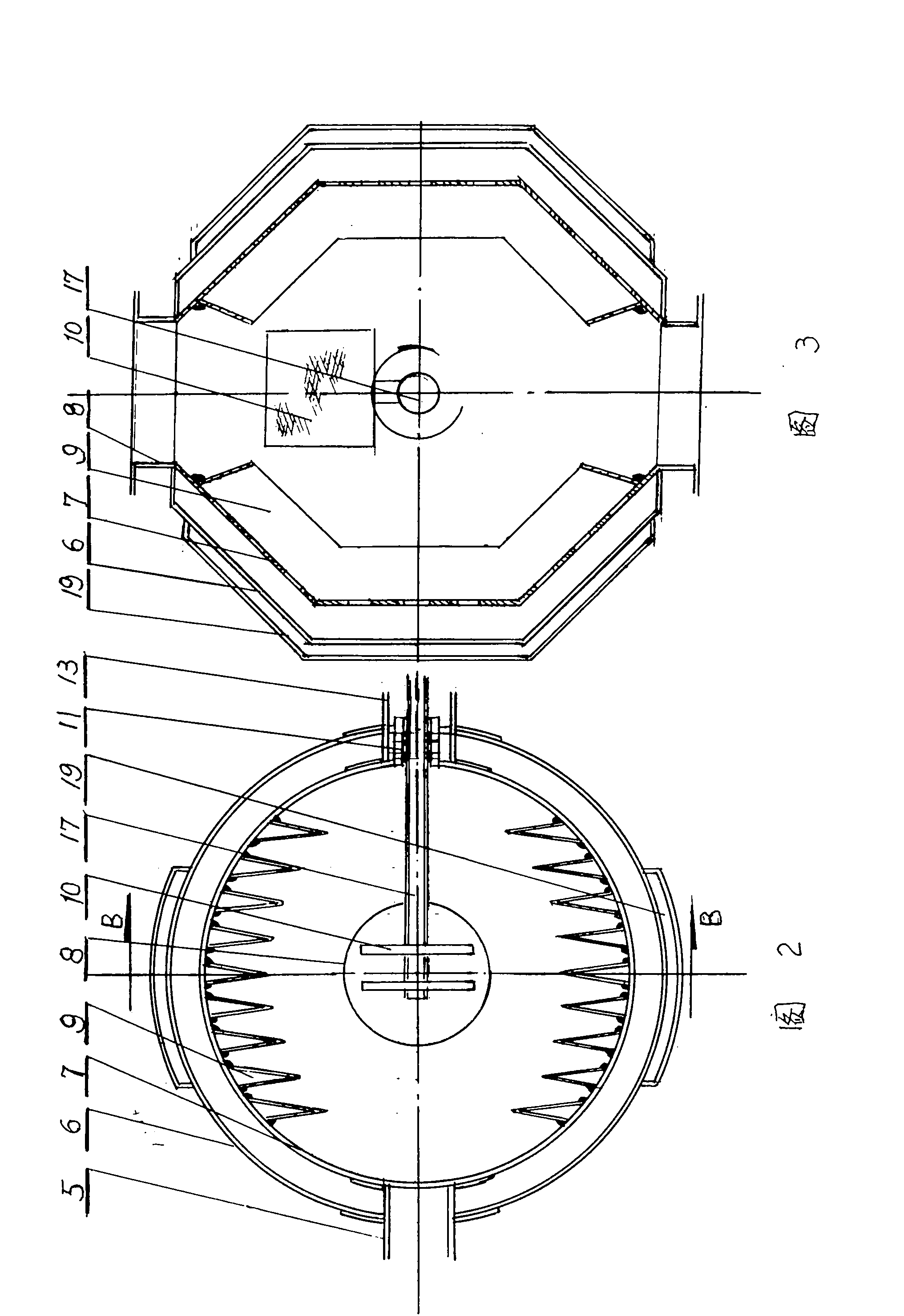 Double-cone vacuum drier with narrow-wedge internal heating plate