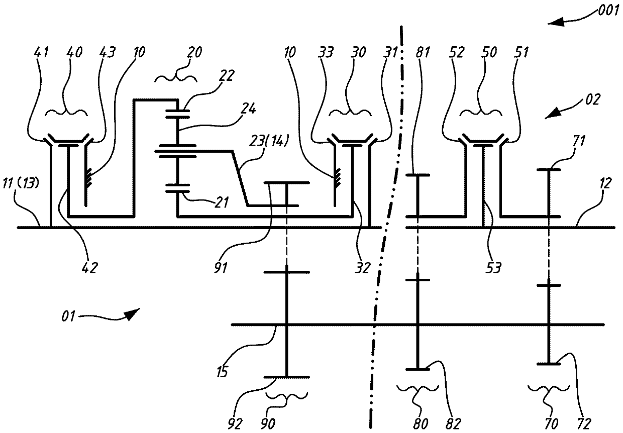 A double-input-shaft five-speed ratio transmission mechanism