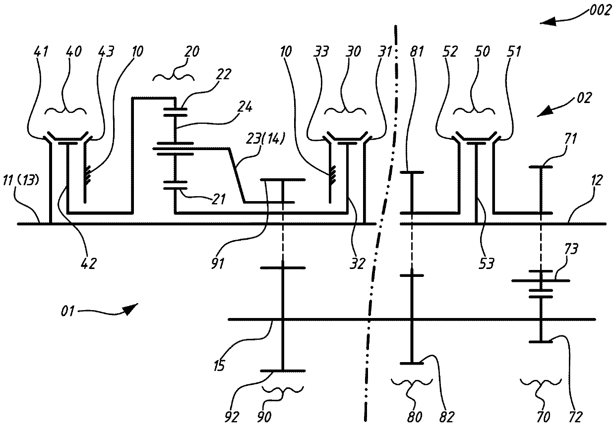 A double-input-shaft five-speed ratio transmission mechanism