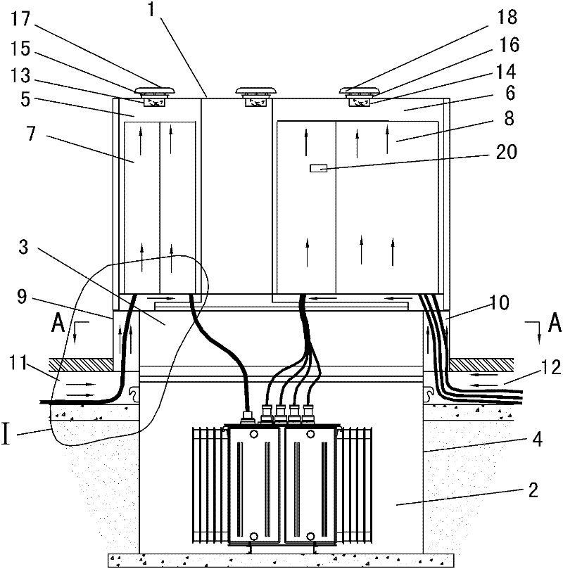 Ventilating and radiating system for switch cabinet chamber of semi-buried box-type substation