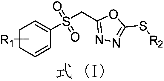 2,5-substituent-1,3,4-oxadiazole sulfone derivative as well as preparation method and application thereof