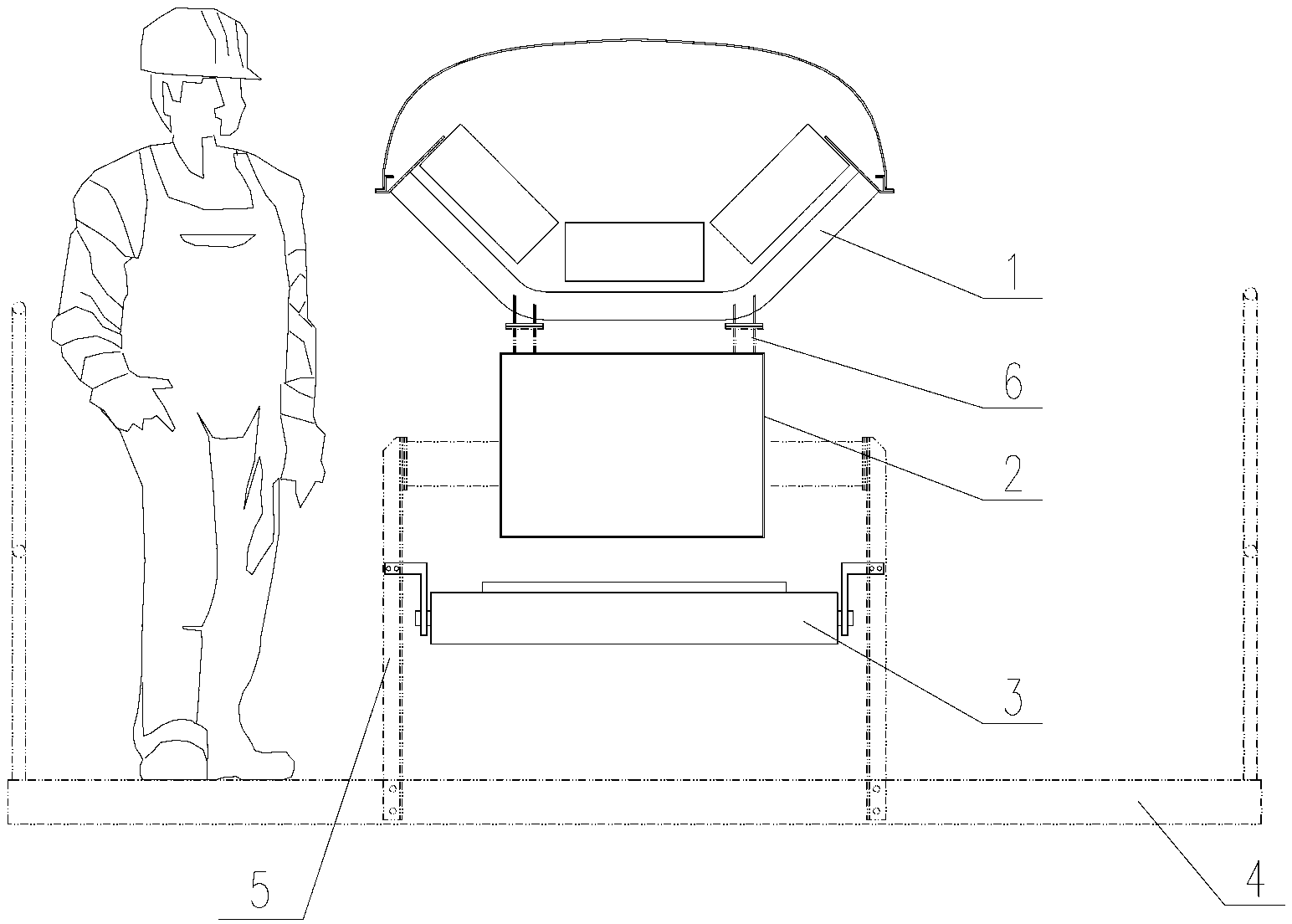 Rubber belt machine using single beam to support carrier roller group and maintenance walkway