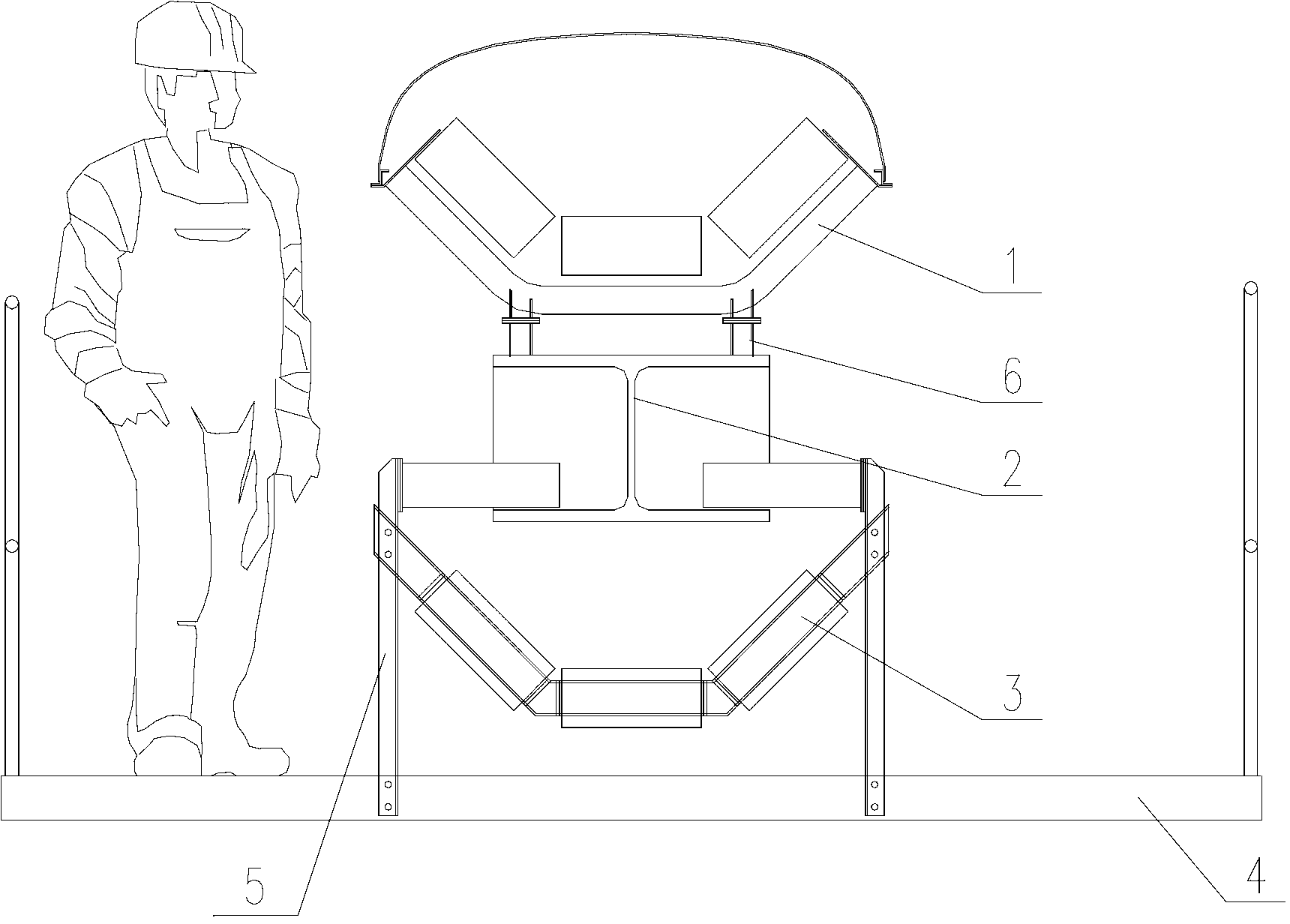 Rubber belt machine using single beam to support carrier roller group and maintenance walkway