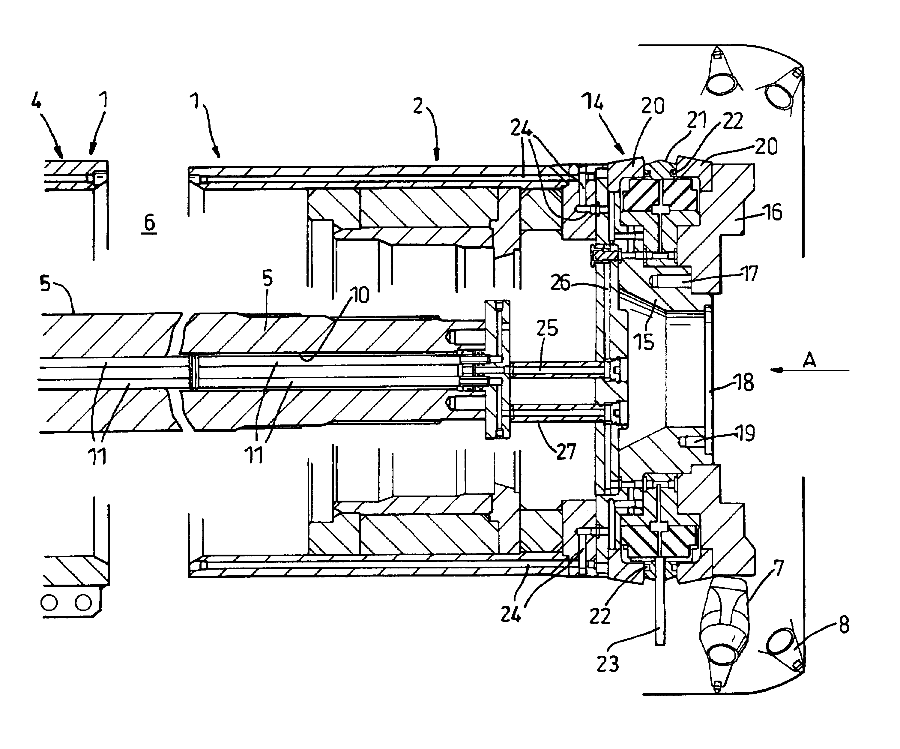 Rotary cutting head with water supply