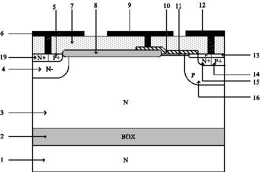 Silicon-controlled rectifier lateral double diffused metal oxide semiconductor with high maintaining voltage