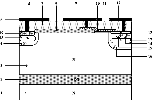 Silicon-controlled rectifier lateral double diffused metal oxide semiconductor with high maintaining voltage