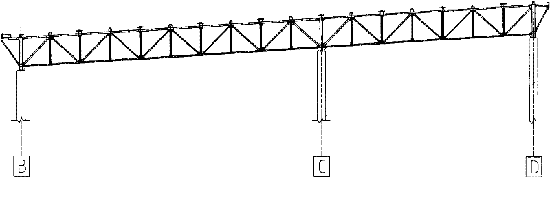 Method for drawing columns and enlarging distances after replacing beams at high altitude in industrial factory building