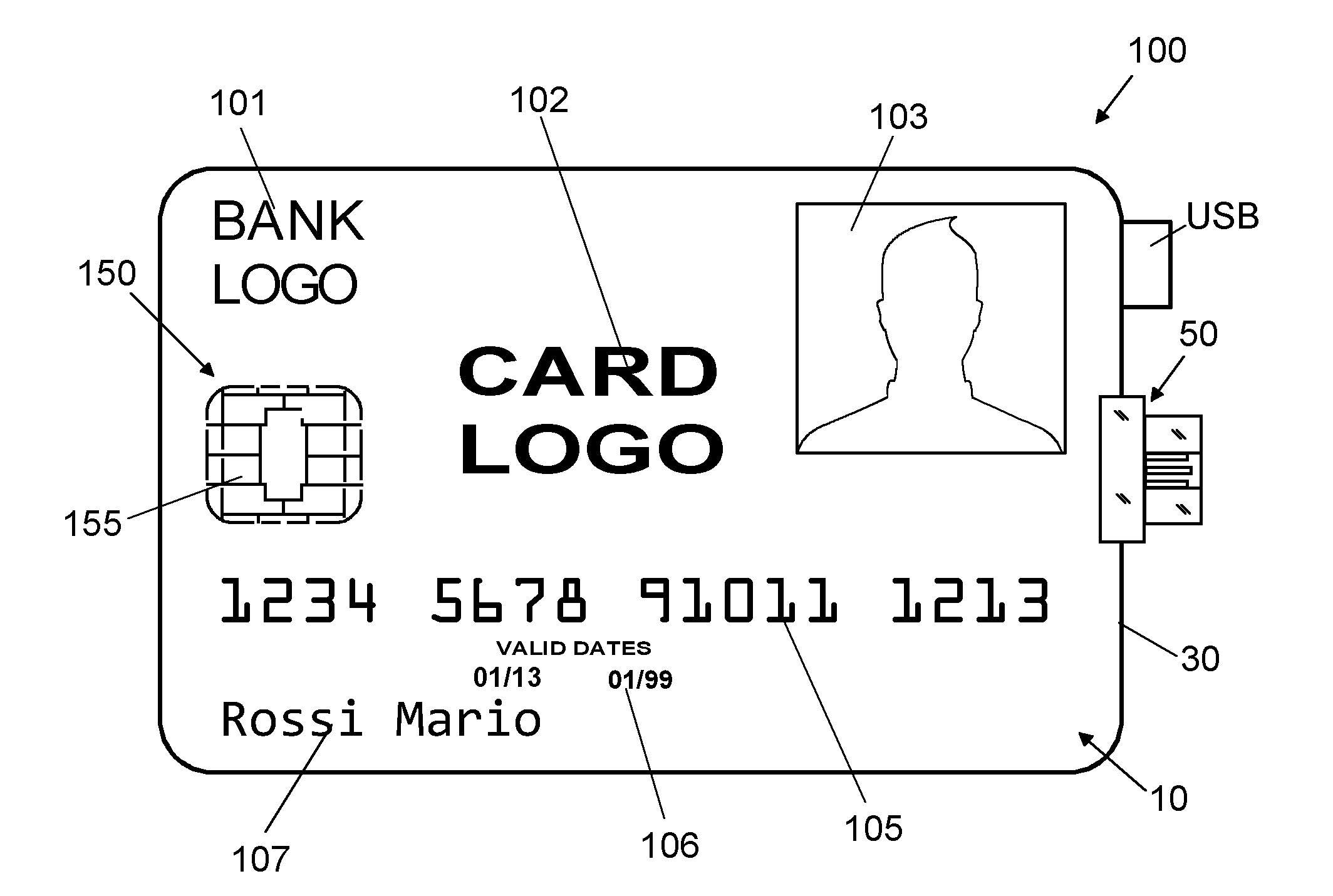 Payment card, related reading device and bracelet comprising the payment card