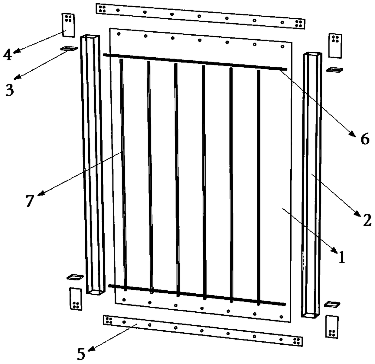 A prefabricated steel plate shear wall with frame and ribs